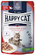Happy Cat Nasses Katzenfutter für Erwachsene Katzen in Beutel mit Rindfleisch und Fleisch ohne Getreide 85g