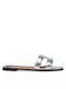 Leather Women's Flat Sandals in Silver Color