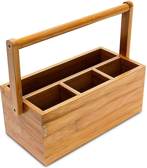 Organizator birou 4 compartimente mâner flexibil din bambus 20 X 25 X 11.5 cm