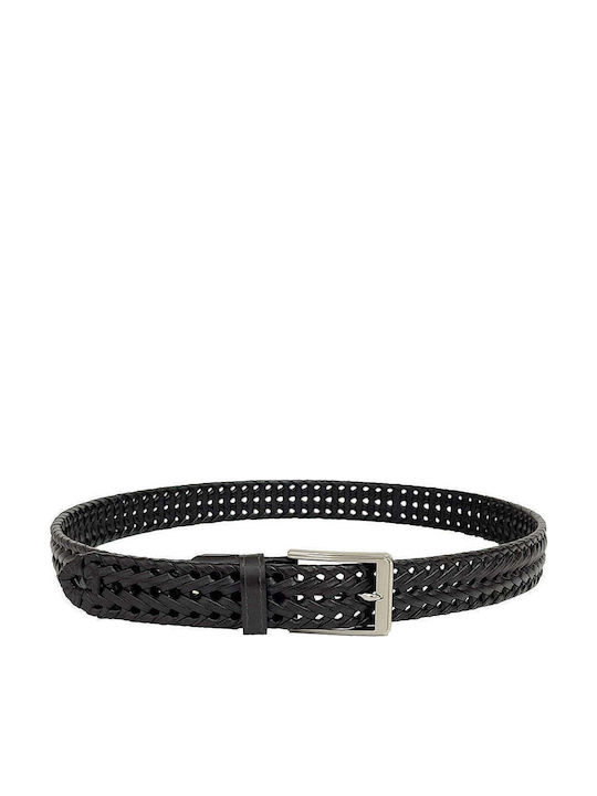 Men's Belt Leather Knitted Black