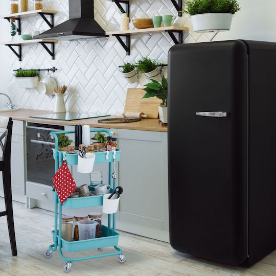 Relaxdays Metallic Kitchen Trolley Blue 43x43x42cm