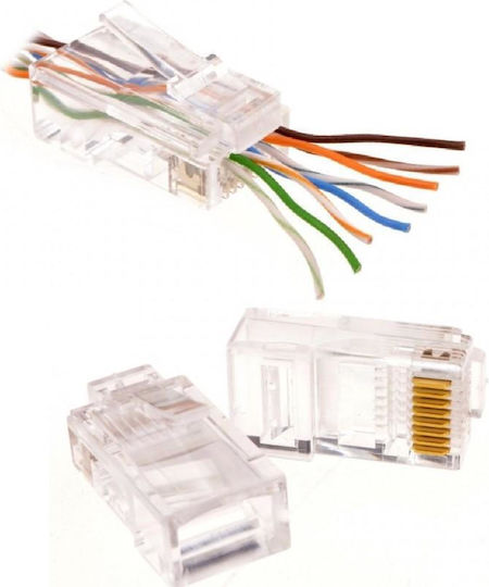 RJ45 Emtex UTP Cat 5e Passthrough Connectors 100 Pcs