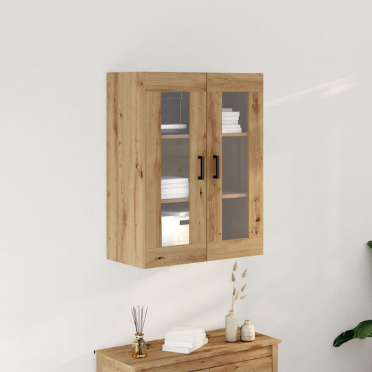 Wall Living Room Display Cabinet made of Particleboard with Glass Artisan Oak 69.5x34x90cm