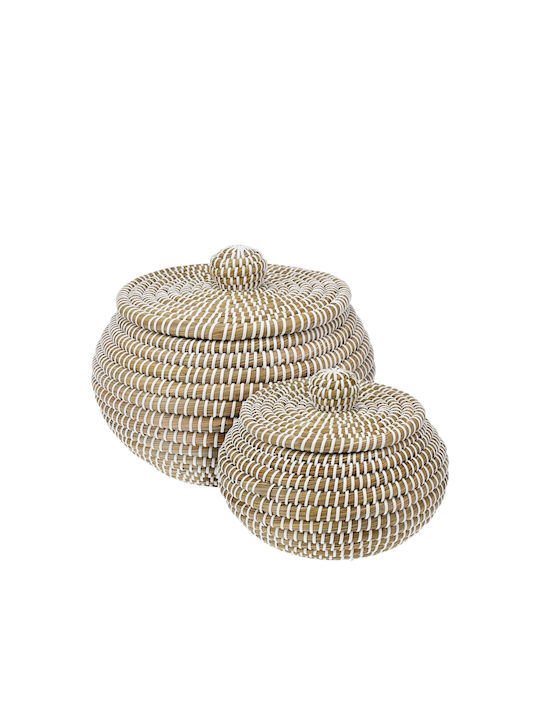 Set of Decorative Baskets Straw with Lid 2pcs