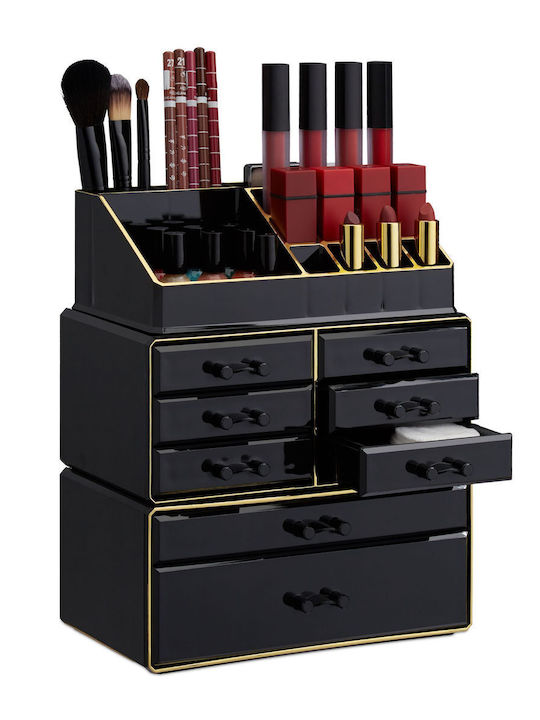 Relaxdays Organizator Cosmetice Cu 8 Sertare Negru 30x24x14cm