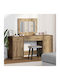 Floor-standing Bedroom Makeup Table Wooden Oak Processed Wood with Mirror 78.5x41x135cm