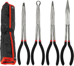 Set 4 Clești Profesionali Lungime 28 Cm – Clește Drept Clește Tip Ac 90° Clește Tip Ac 45° Clește pentru Coliere Furtun – Trusă de Reparații Auto Diy Cu Husă de Transport Onuvio