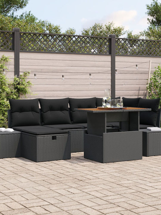 Garten- und Outdoor-Möbelsets Wohnzimmer Typsatz 7 Stück Schwarz mit Kissen