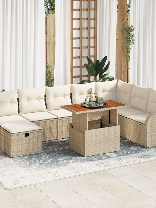 Garten- und Outdoor-Möbelsets Typsatz Wohnzimmer 9 Stück Beige mit Kissen