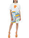 Damen Bermuda Jean White, Blue, Orange