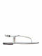 Leder Flache Sandalen für Damen in Silber Farbe