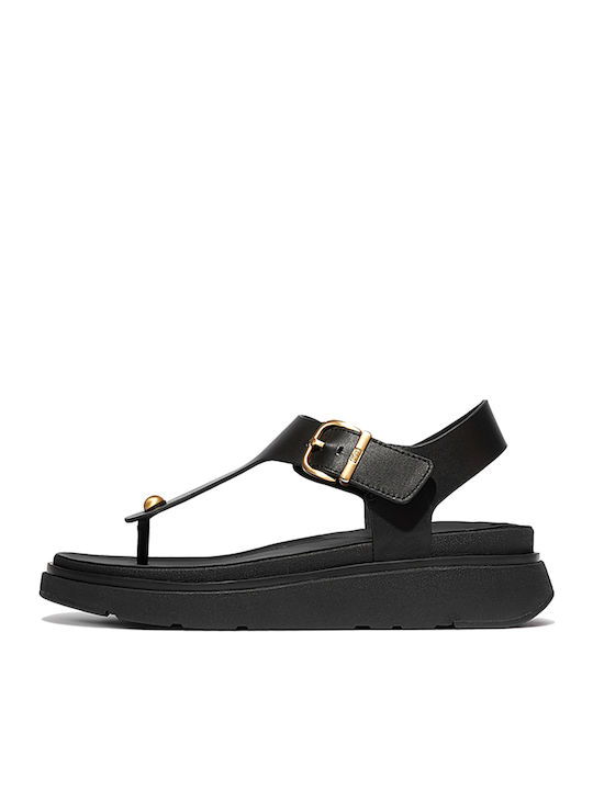 Leather Women's Flat Sandals in Black Color