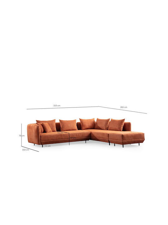 Floransa Γωνιακός Καναπές Orange 310x265x76εκ.