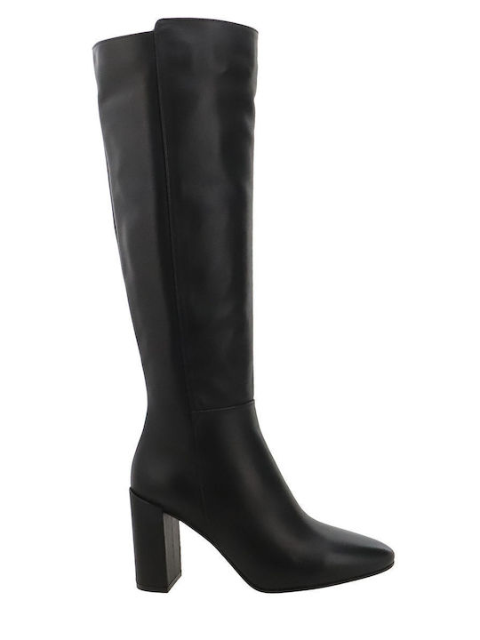 Leder Damenstiefel mit hohem Absatz Schwarz