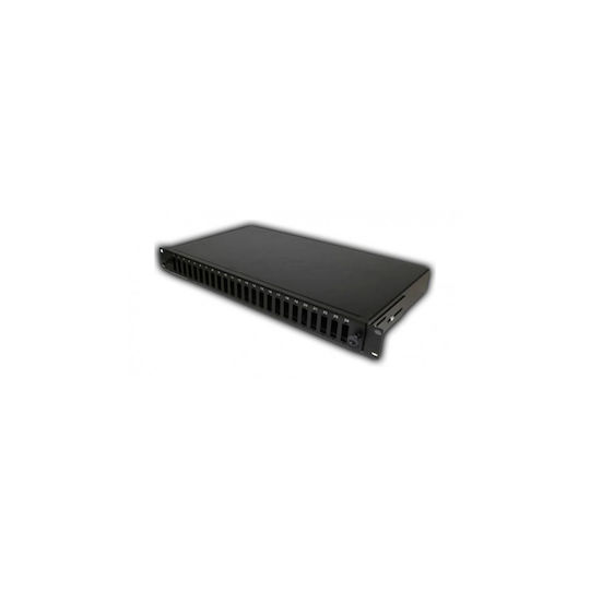 Panou de Conexiuni cu Șină Glisantă pentru Fibre Optice, 24 Porturi LC Quad SC Duplex, 1U, Tavă de Îmbinare 24, Tub Termocontractabil, Accesorii de Montare, Neîncărcat, Negru