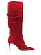Suede High Heel Women's Boots Burgundy