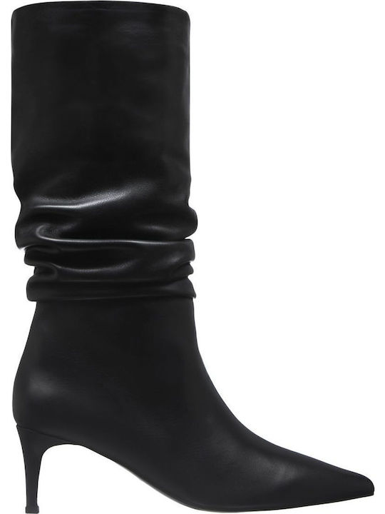 Leather Medium Heel Women's Boots Black
