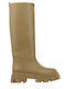 Leather Medium Heel Women's Boots Beige