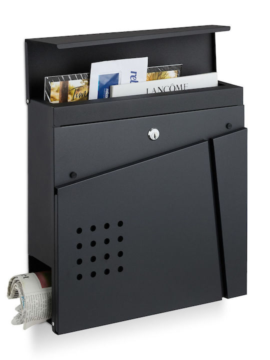 Relaxdays Außenbereich Briefkasten Inox in Schwarz Farbe 37x37x11cm