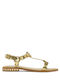 Combo Leather Women's Flat Sandals in Gold Color