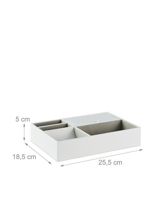 Козметичен органайзер за бижута с 5 отделения MDF памук 5 x 25.5 x 18.5 см бял