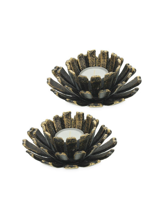 Set 2 Candle Holders Flower-Shaped Black Gold Dimensions 6 x 13.5 Cm Relaxdays