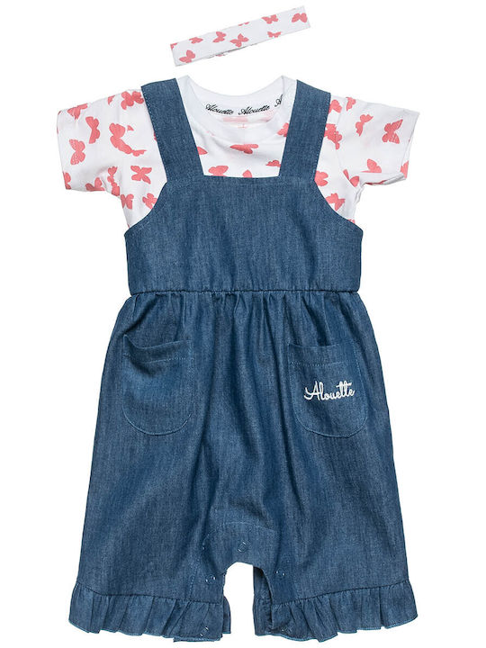 Kids Clothing Set with Dungarees Summer 3 Pieces Navy Blue