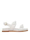 Leather Women's Flat Sandals in White Color
