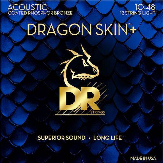 Dr Strings Dragon Skin+ DAP-10/12 Coated Phosphor Bronze Strings for 12-String Acoustic Guitar 010 048 Extra-light
