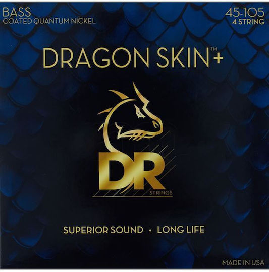 Corzi pentru chitară bas electrică Dr Strings Dragon Skin+ Dbq 45 Quantum Nickel acoperite 045-.105 Medium Long Scale