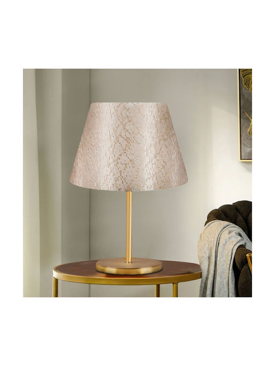 Megapap Rosenthal Stoff Tischlampe für Fassung E27 mit Beige Schirm und Gold Basis
