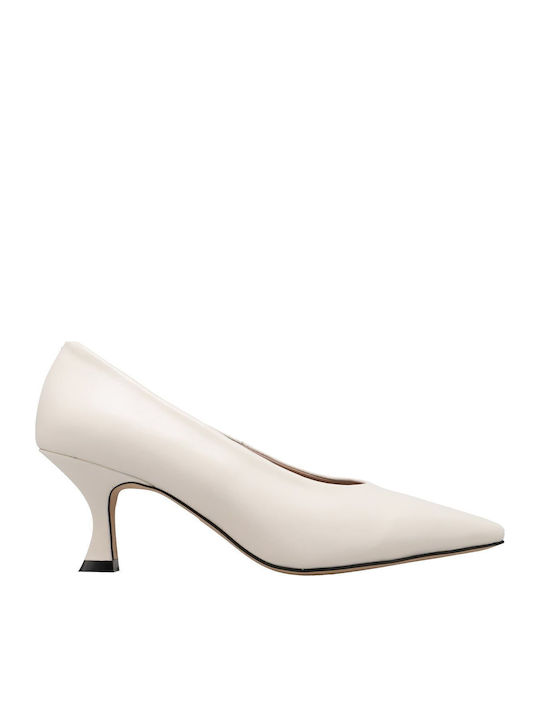Leder Pumps mit mittelhohem Absatz Ecru
