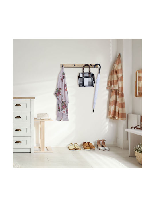 Coat Rack 3 Hooks 1 Ring MDF Iron Dimensions 13 x 65 x 14.5 cm Brown Black Relaxdays