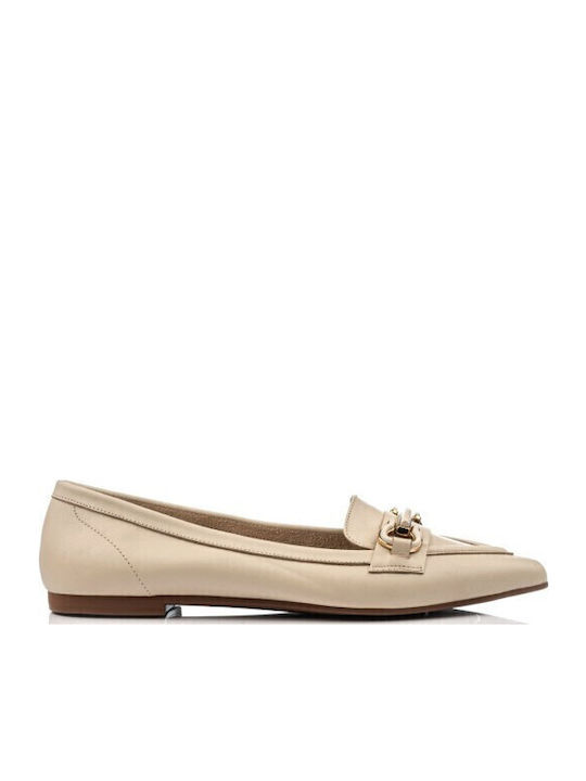 Boxer Δερμάτινα Γυναικεία Loafers σε Μπεζ Χρώμα