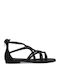 Leather Women's Flat Sandals in Black Color