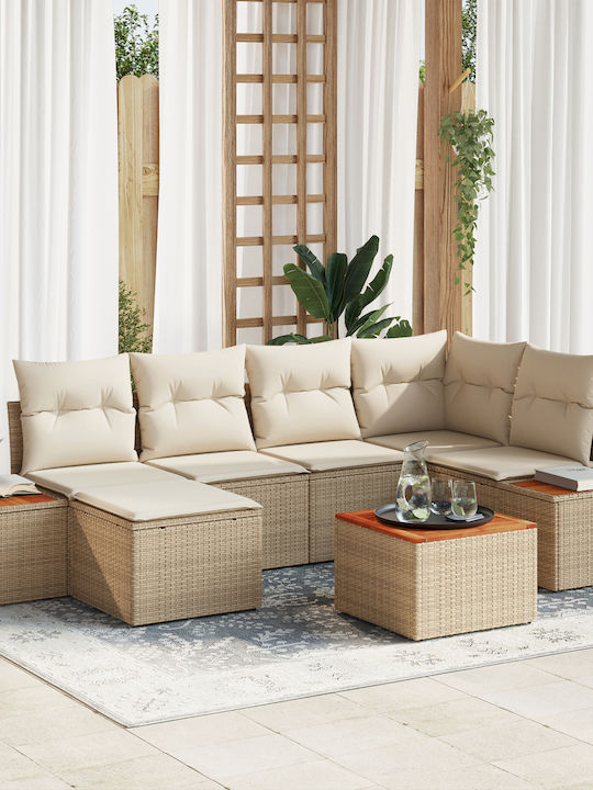Scaun de exterior Rattan Grădină Bej cu pernă 7buc 55x81cm