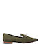 Leather Women's Loafers in Khaki Color
