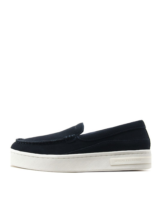 Armani Exchange Δερμάτινα Γυναικεία Loafers σε Μπλε Χρώμα