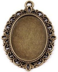 Antique Oval Metal Pendants 25x18mm 2 Pcs