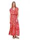 Sommer Maxi Kleid Wickel Koralle