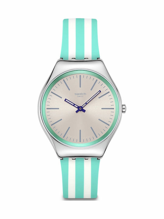 Swatch Swatch Γυναικείο Ρολόι 38mm Μπαταρίας με Τιρκουάζ Καουτσούκ Λουράκι