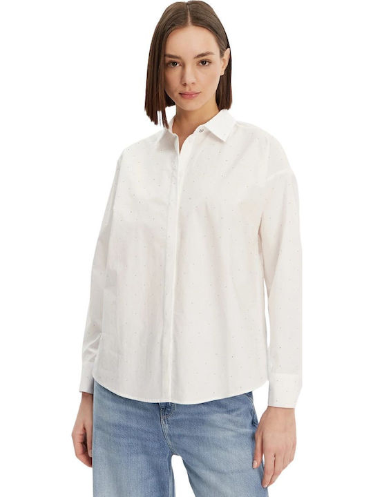 Long Sleeve Women's Cotton Shirt White W5GH42WGQS0 G011