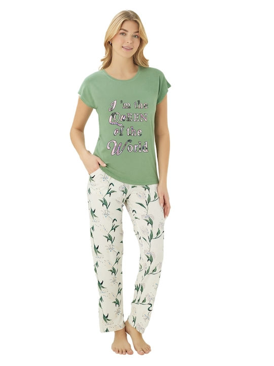 Modalove Sommer Damen Pyjama-Set Light Green