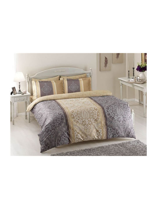 Tac Set Husă de Pilotă Dublă cu 4 Fețe de Pernă & 1 Cearsaf 200x220 Purple/beige