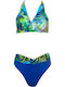 Sport Bikini Set Sports Bra High Waist Floral Blue