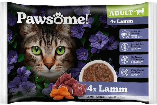 Pawsome Nassfutter für Erwachsene Katzen mit Lamm 4x85gr