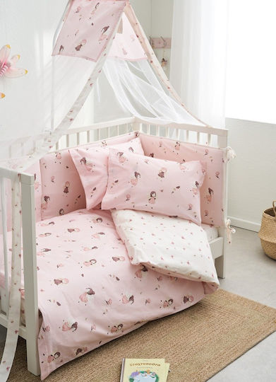Vesta Home Set Baby Crib Cotton Sheets Fairy Pink 120x165cm 3 Pieces