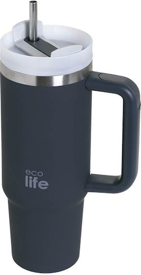 Ecolife Handled Tumbler Recyclable Handled Tumbler Thermos Stainless Steel BPA Free 900ml Stormy Sea with Straw and Handle