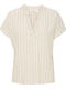 Women's Blouse with V Neckline Beige Striped