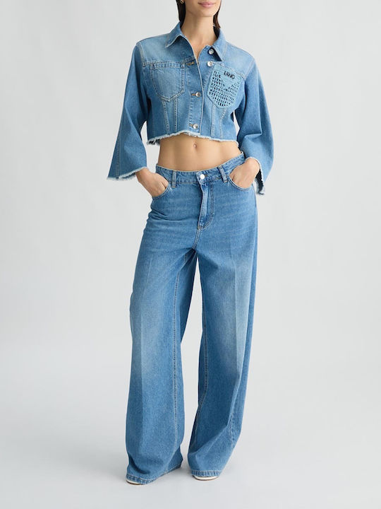 High Waist Women's Jean Trousers White, Denim Blue